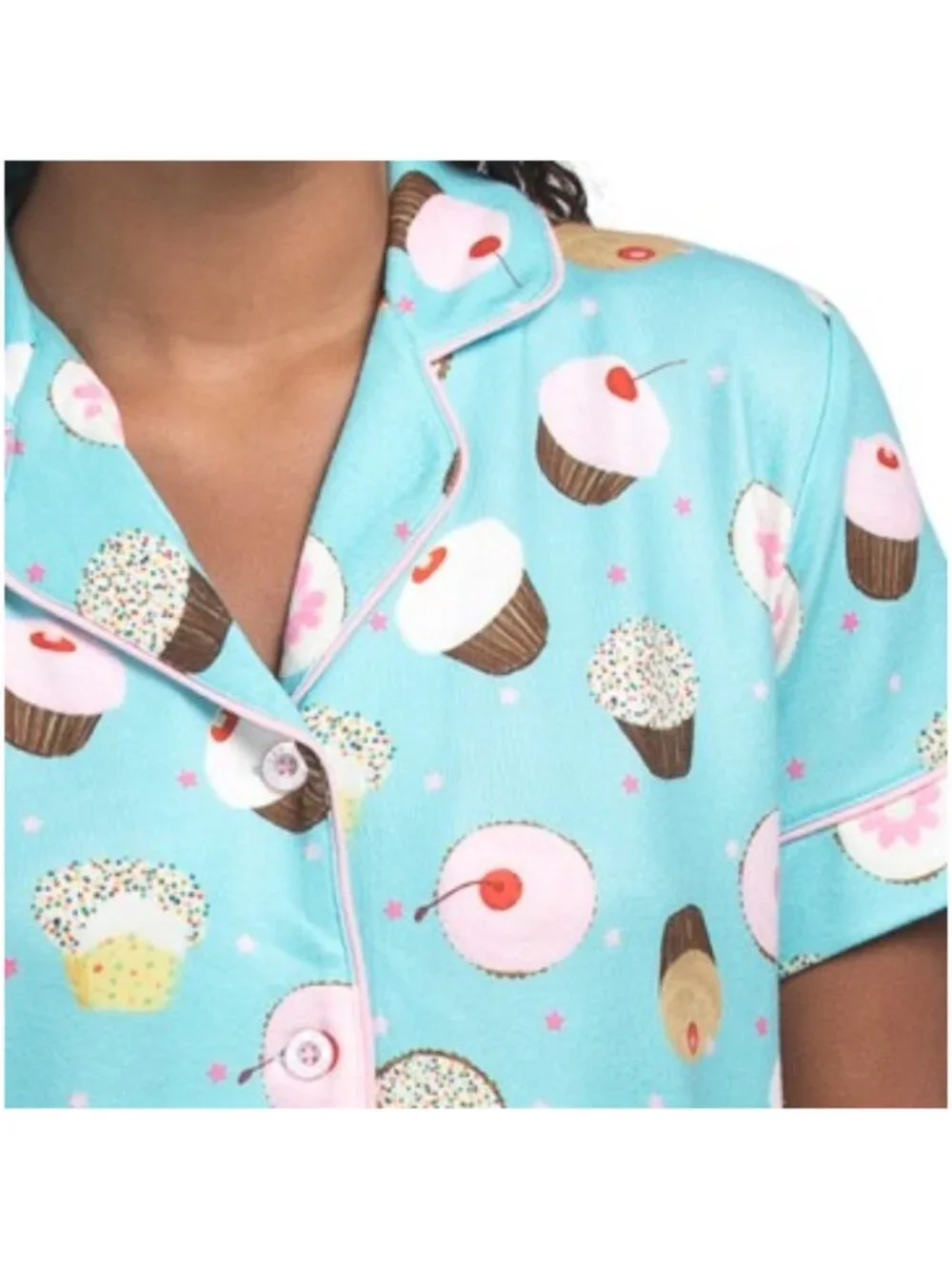 PJ SALVAGE 2pc Short Sleeve Notch Collar Pajama Set With Matching Headband